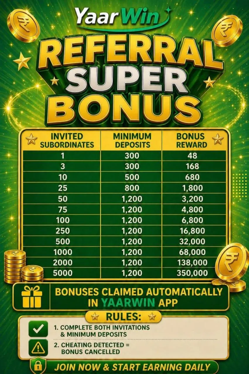 YaarWin Casino referral bonus